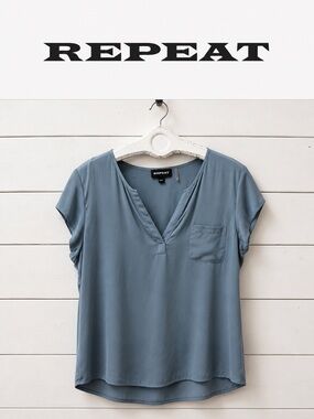 Repeat Silk Blend Blouse Blue Gray Size L (42)